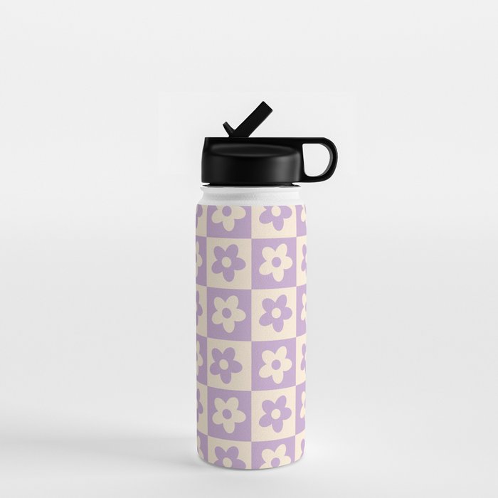 90s flowers checkers cream and lilac Water Bottle