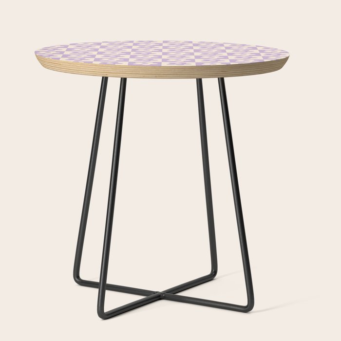 90s flowers checkers cream and lilac Side Table