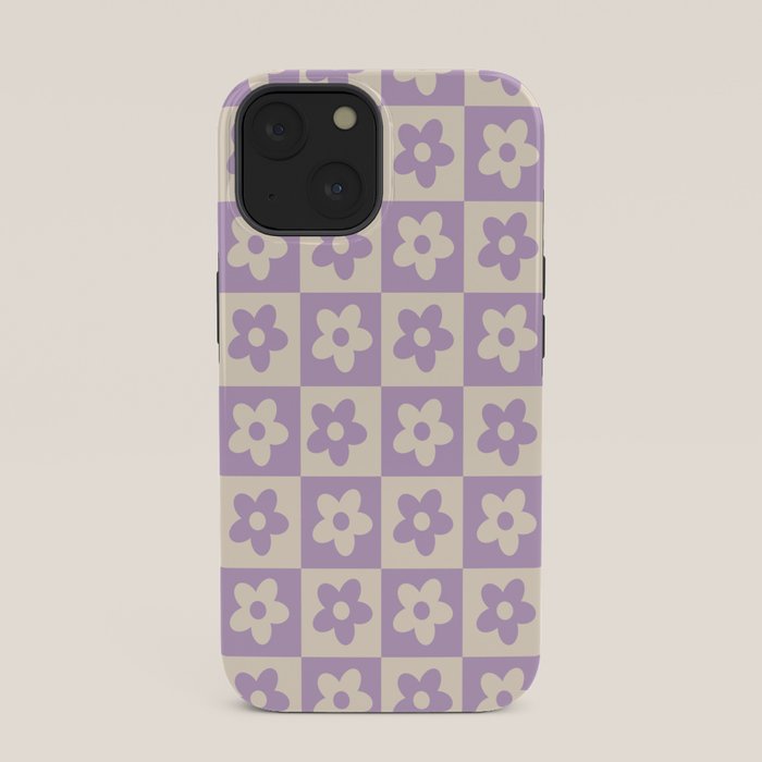 90s flowers checkers cream and lilac iPhone Case