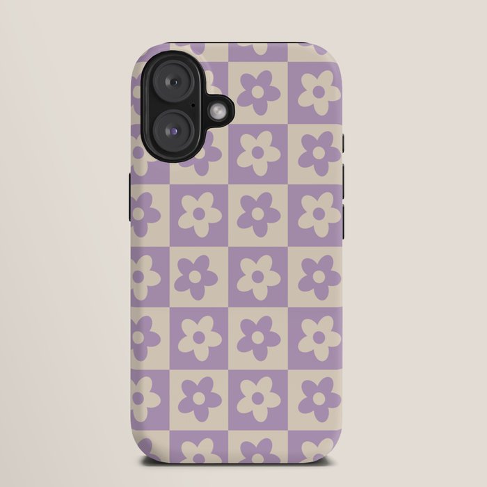 90s flowers checkers cream and lilac iPhone Case