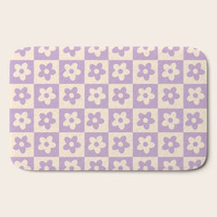 90s flowers checkers cream and lilac Bath Mat