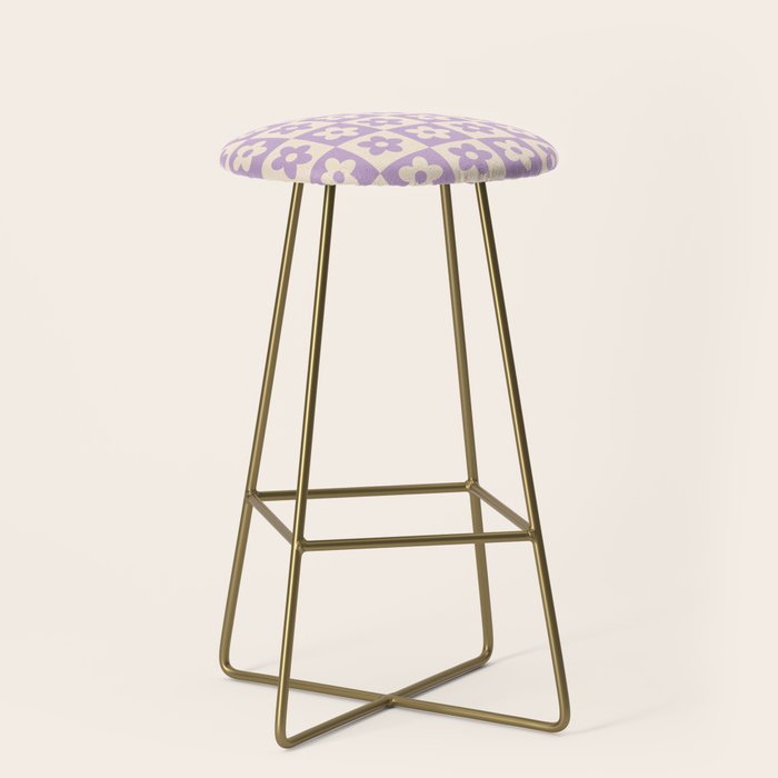 90s flowers checkers cream and lilac Stool