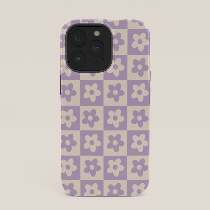 90s flowers checkers cream and lilac iPhone Case