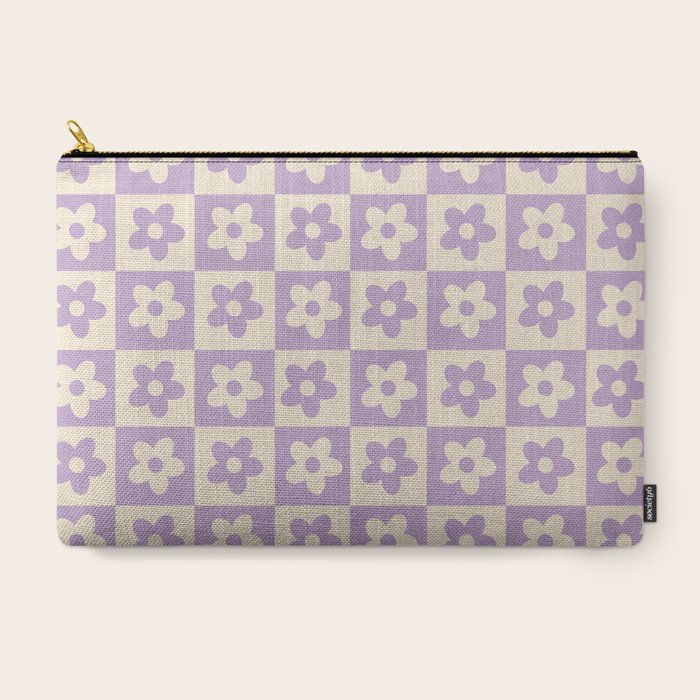 90s flowers checkers cream and lilac Carry All Pouch