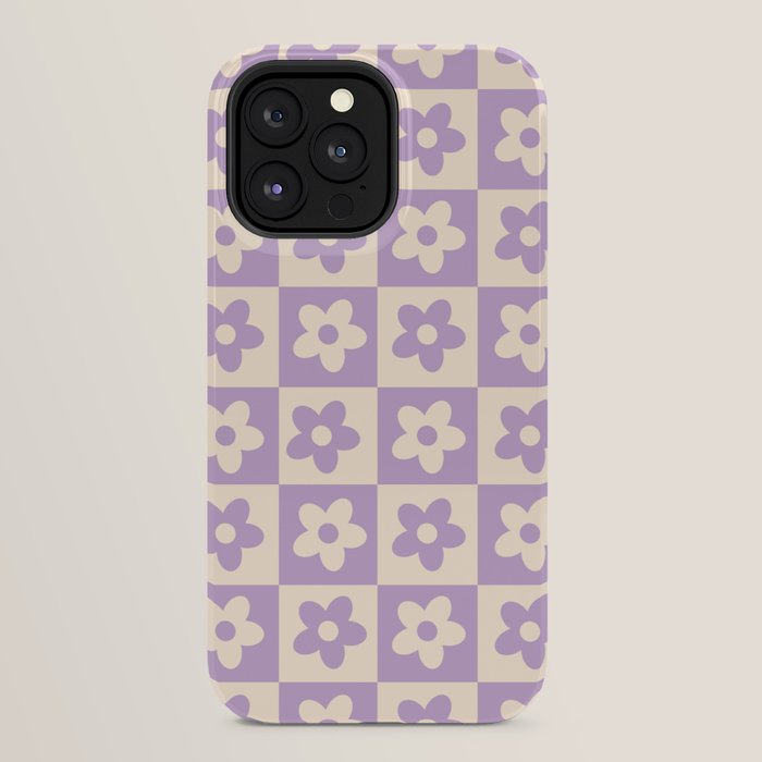 90s flowers checkers cream and lilac iPhone Case