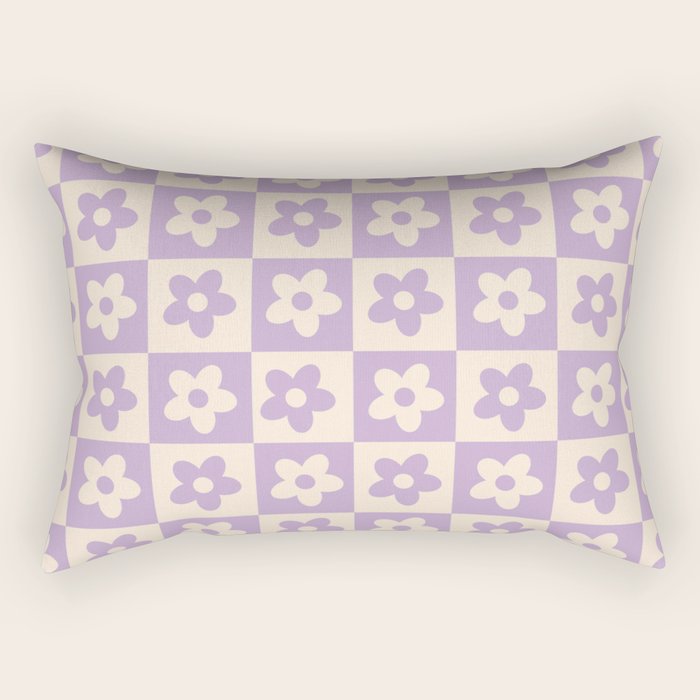 90s flowers checkers cream and lilac Rectangular Pillow