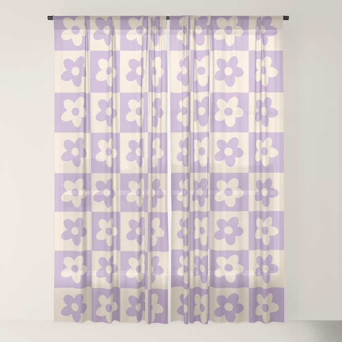 90s flowers checkers cream and lilac Window Curtain
