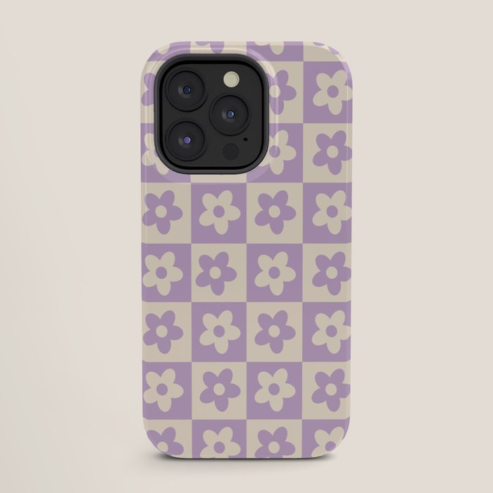 90s flowers checkers cream and lilac iPhone Case
