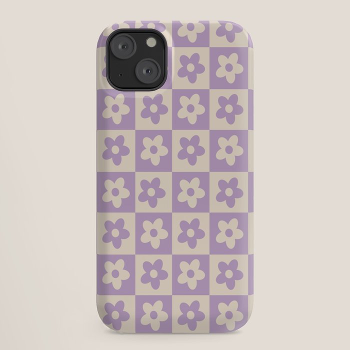 90s flowers checkers cream and lilac iPhone Case