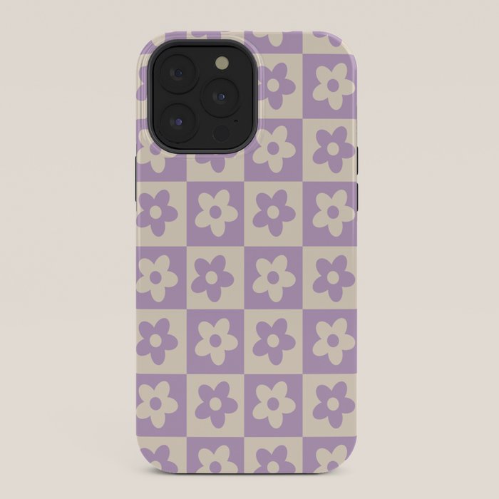 90s flowers checkers cream and lilac iPhone Case