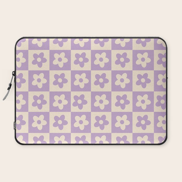 90s flowers checkers cream and lilac Laptop Sleeve