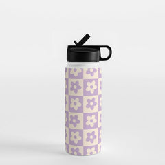 90s flowers checkers cream and lilac Water Bottle