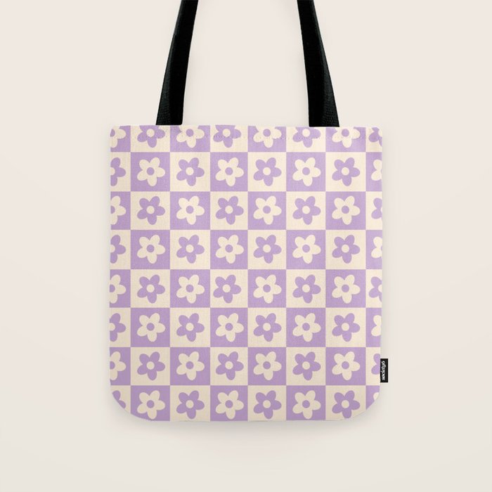 90s flowers checkers cream and lilac Tote Bag