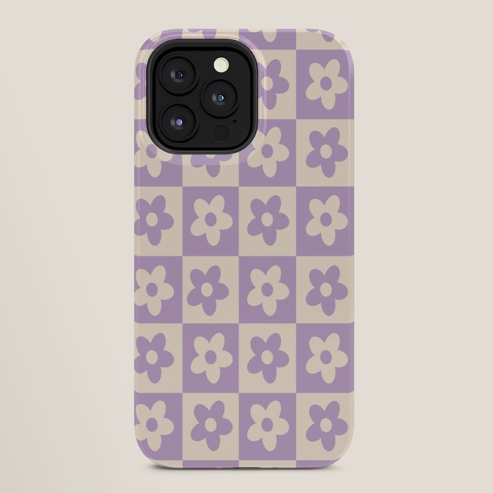 90s flowers checkers cream and lilac iPhone Case