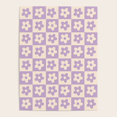 90s flowers checkers cream and lilac Poster