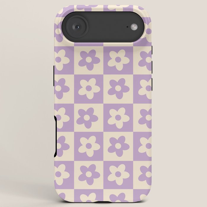 90s flowers checkers cream and lilac iPhone Case
