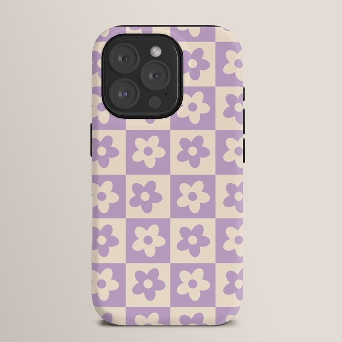 90s flowers checkers cream and lilac iPhone Case