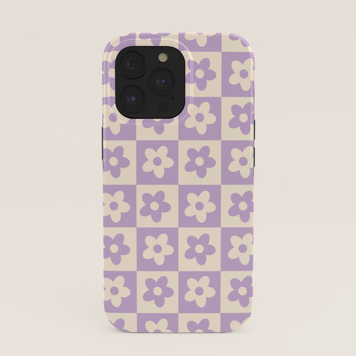 90s flowers checkers cream and lilac iPhone Case