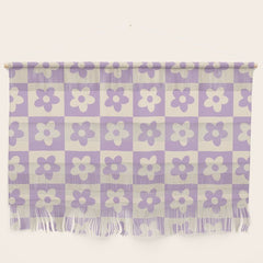 90s flowers checkers cream and lilac Wall Hanging