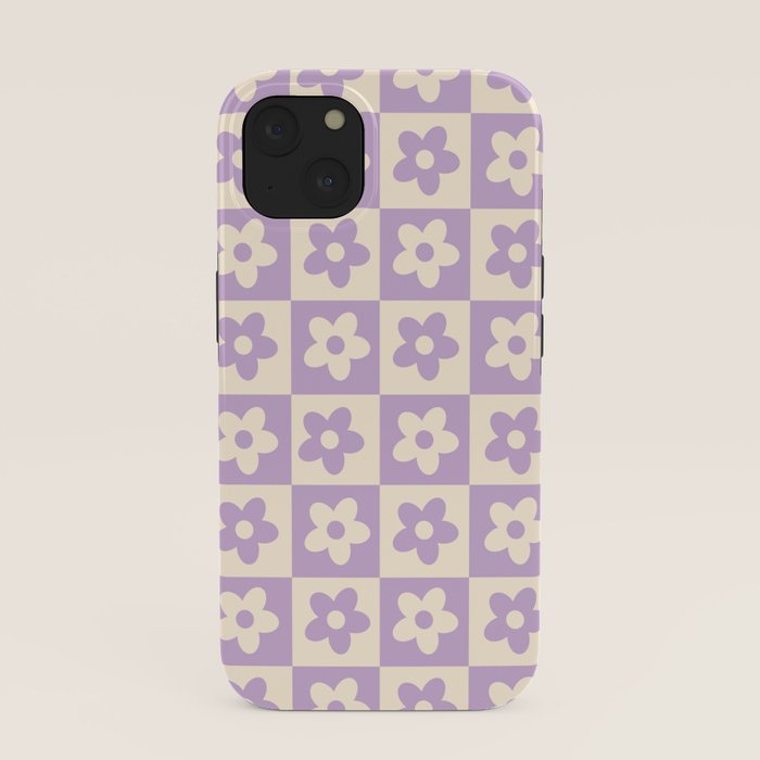 90s flowers checkers cream and lilac iPhone Case