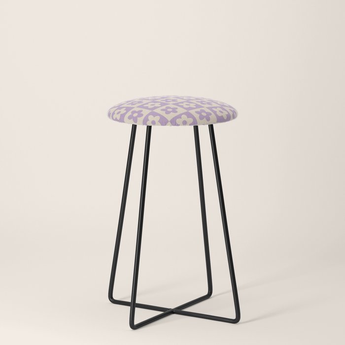 90s flowers checkers cream and lilac Stool