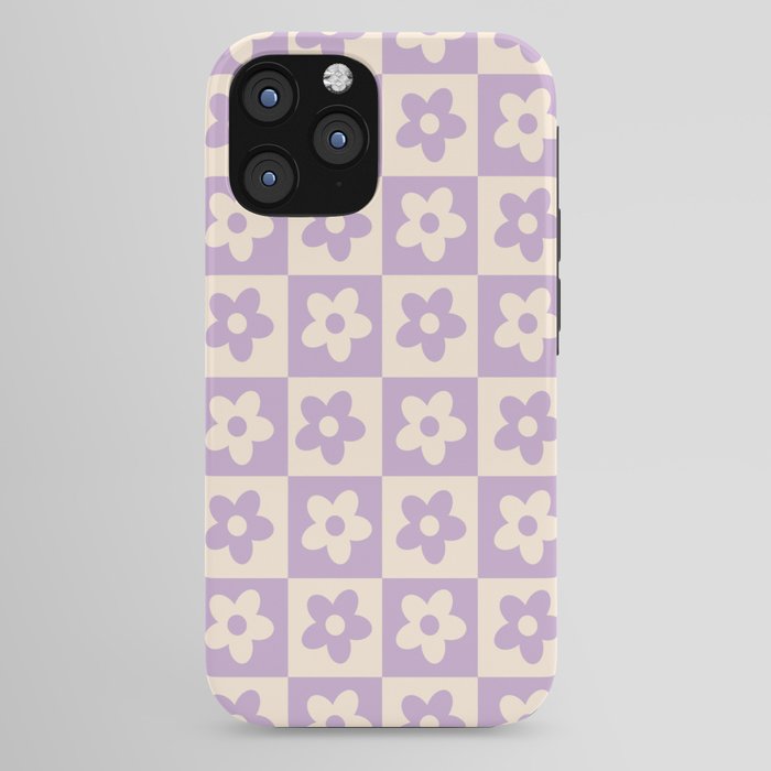 90s flowers checkers cream and lilac iPhone Case