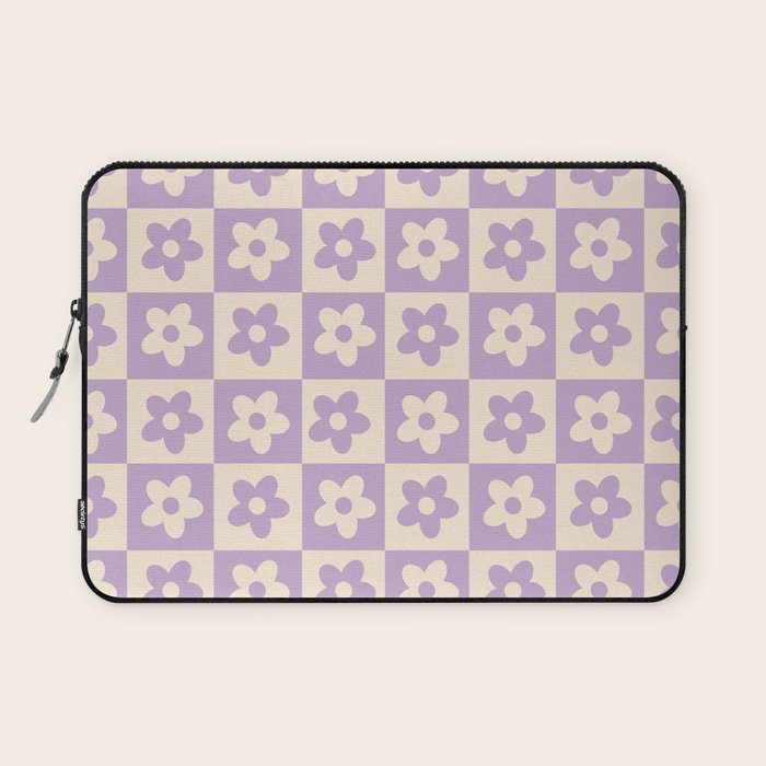 90s flowers checkers cream and lilac Laptop Sleeve