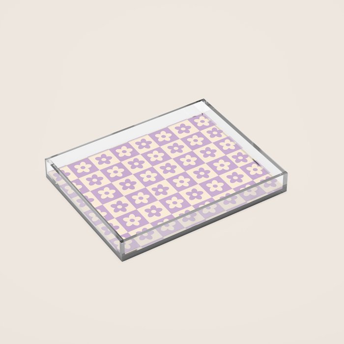 90s flowers checkers cream and lilac Acrylic Tray