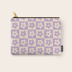 90s flowers checkers cream and lilac Carry All Pouch