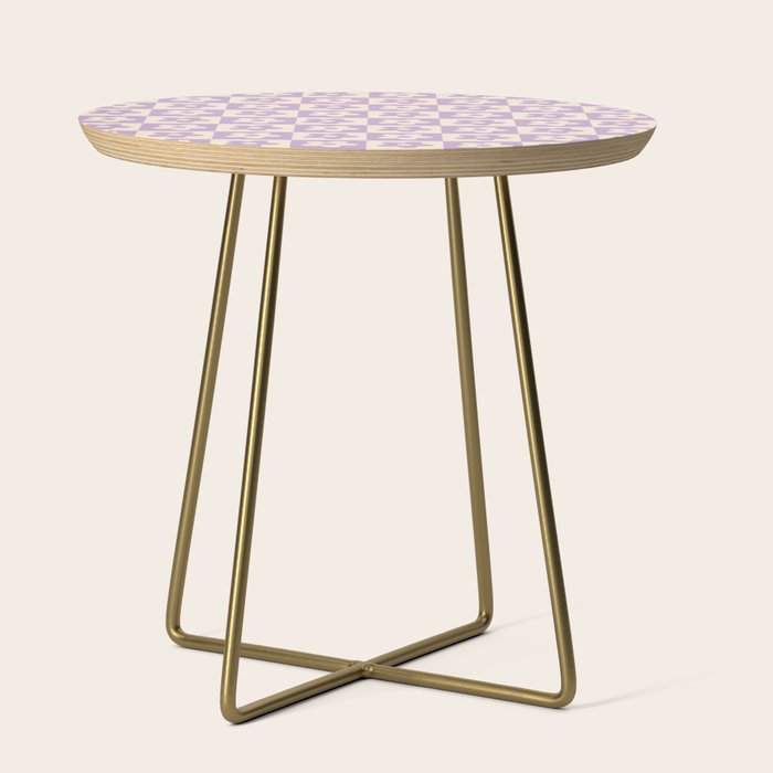 90s flowers checkers cream and lilac Side Table