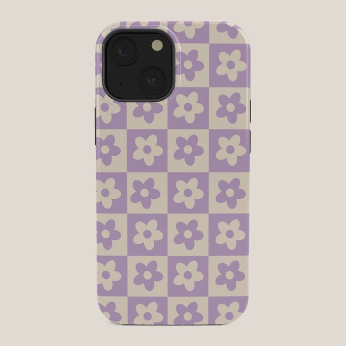 90s flowers checkers cream and lilac iPhone Case