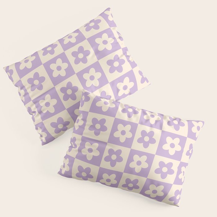 90s flowers checkers cream and lilac Pillow Sham