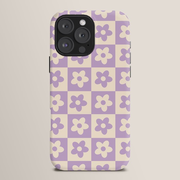 90s flowers checkers cream and lilac iPhone Case