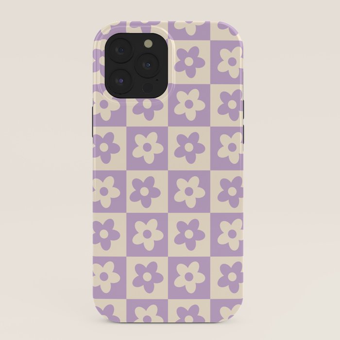 90s flowers checkers cream and lilac iPhone Case