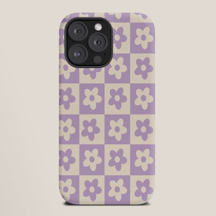 90s flowers checkers cream and lilac iPhone Case
