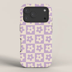 90s flowers checkers cream and lilac iPhone Case