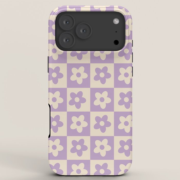 90s flowers checkers cream and lilac iPhone Case