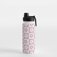 90s flowers checkers cream and lilac Water Bottle