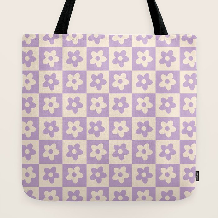 90s flowers checkers cream and lilac Tote Bag