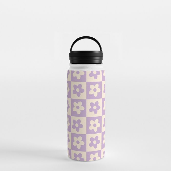 90s flowers checkers cream and lilac Water Bottle