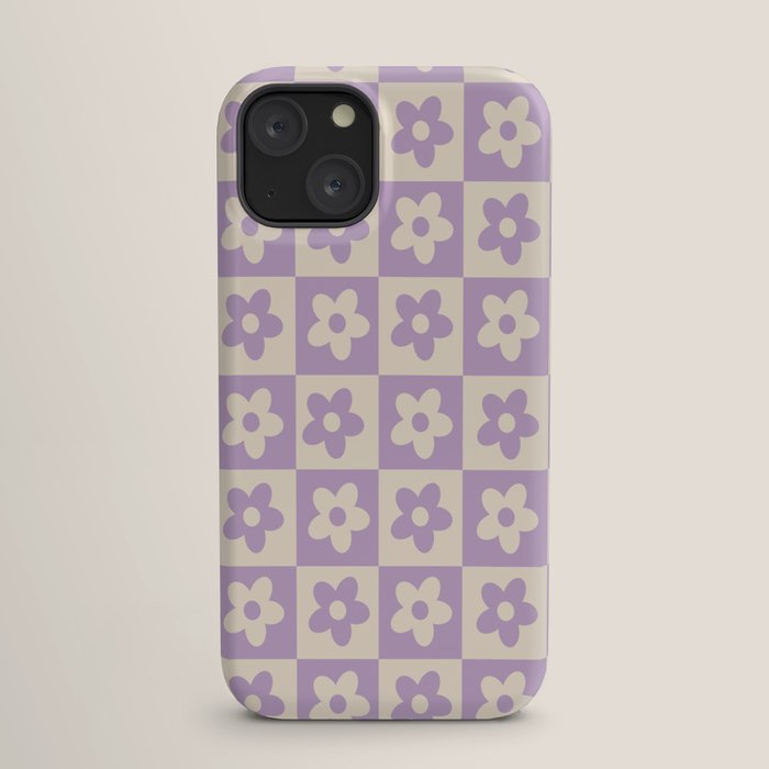 90s flowers checkers cream and lilac iPhone Case