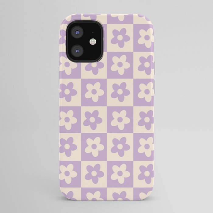 90s flowers checkers cream and lilac iPhone Case