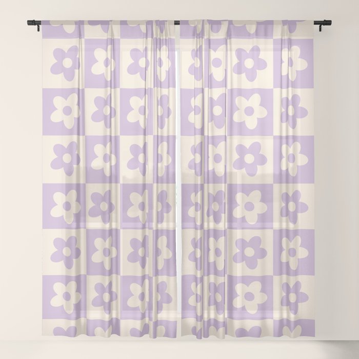 90s flowers checkers cream and lilac Window Curtain