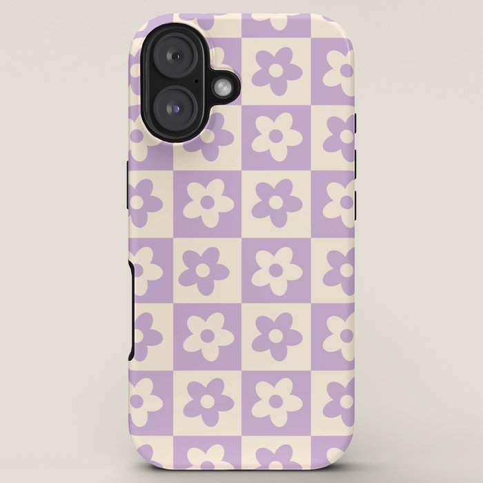 90s flowers checkers cream and lilac iPhone Case
