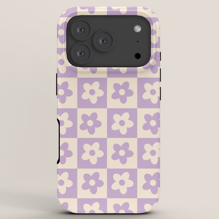 90s flowers checkers cream and lilac iPhone Case