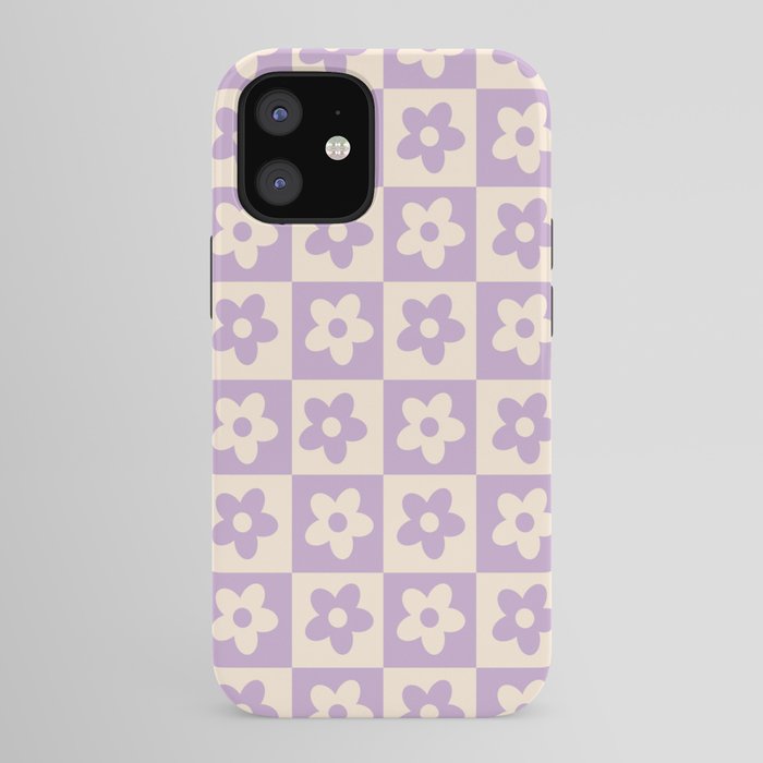 90s flowers checkers cream and lilac iPhone Case