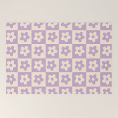 90s flowers checkers cream and lilac Welcome Mat