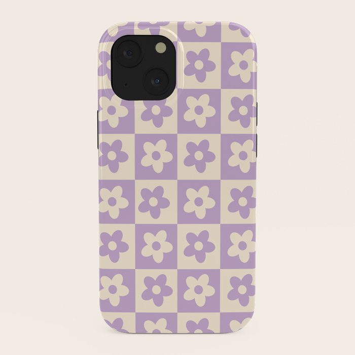 90s flowers checkers cream and lilac iPhone Case