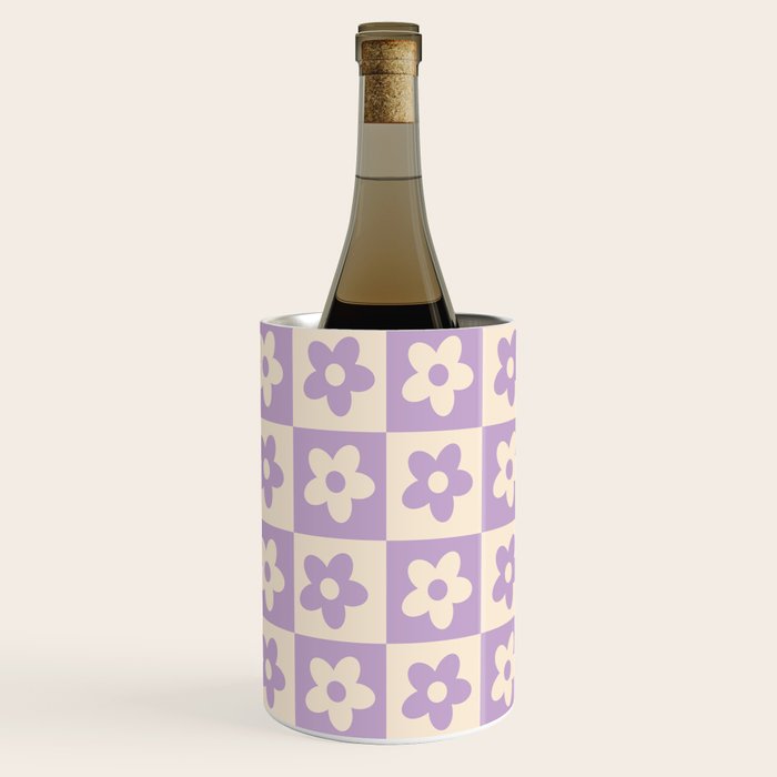 90s flowers checkers cream and lilac Wine Chiller