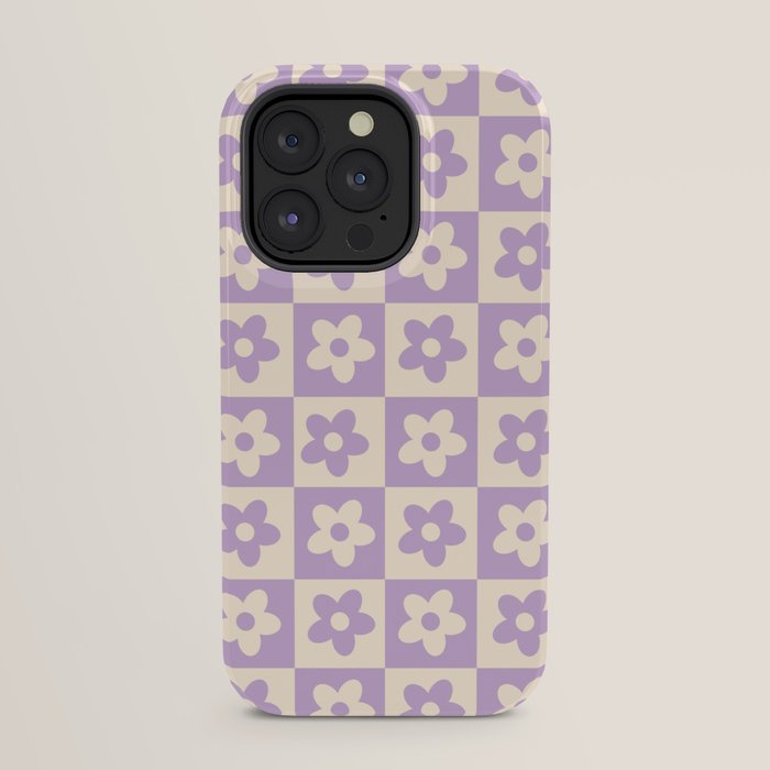 90s flowers checkers cream and lilac iPhone Case